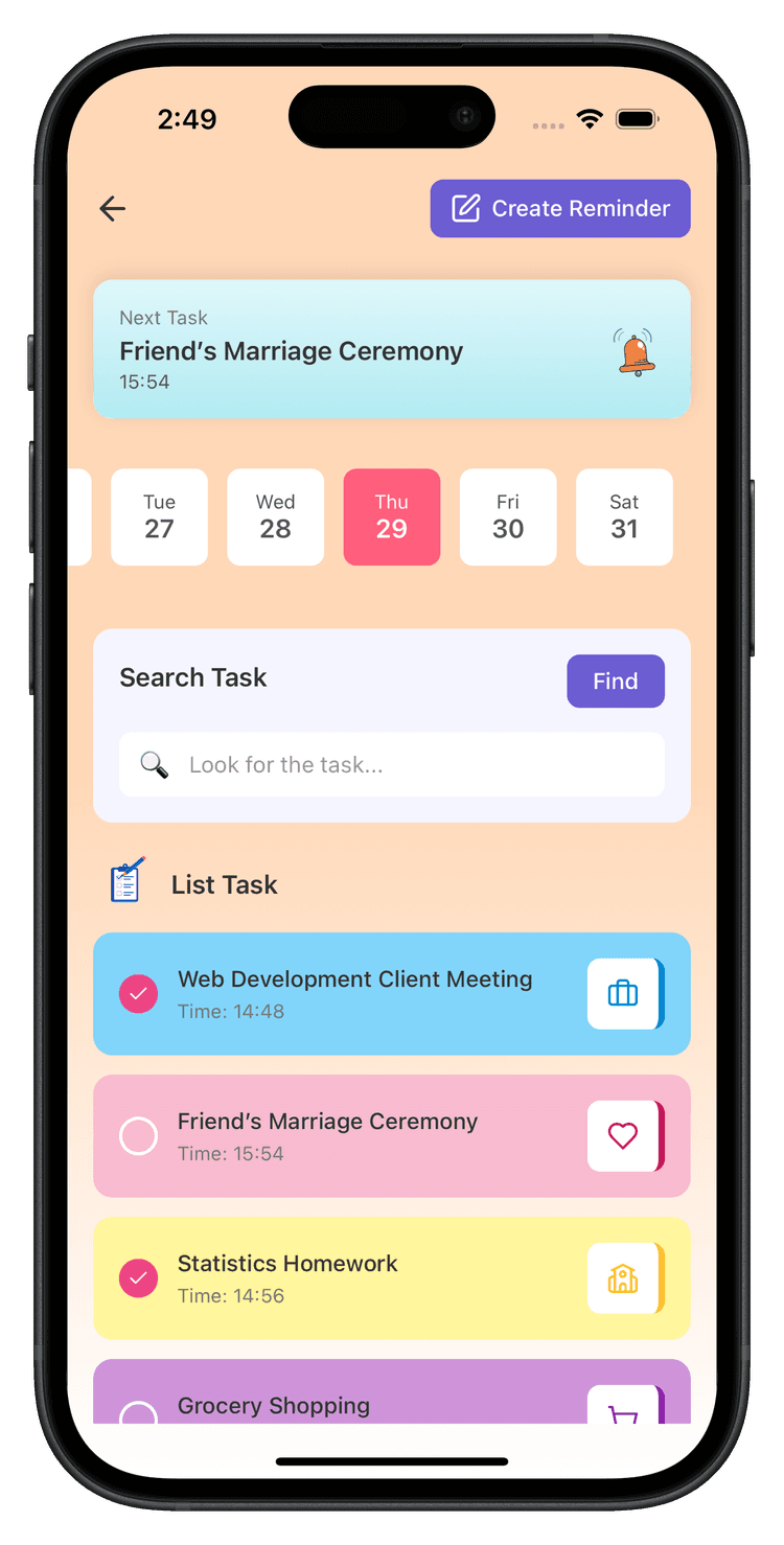 Remindo App Task List & Search - Smart Management