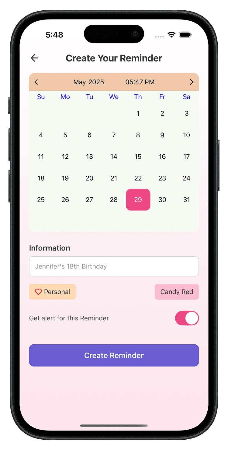 Remindo App Create Reminder Screen - Flexible Creation